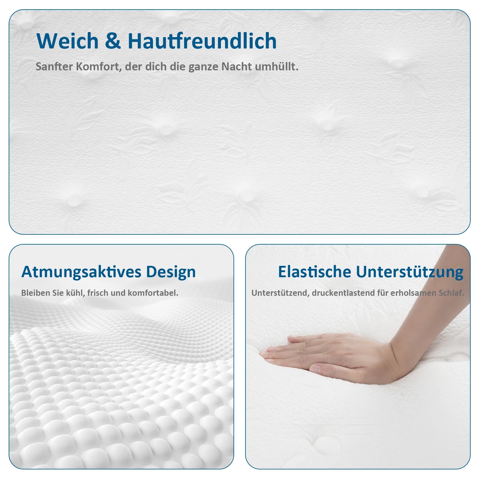 Taschenfederkernmatratze H3 – 7-Zonen, Diatomschaum, orthopädisch, 25 cm Höhe