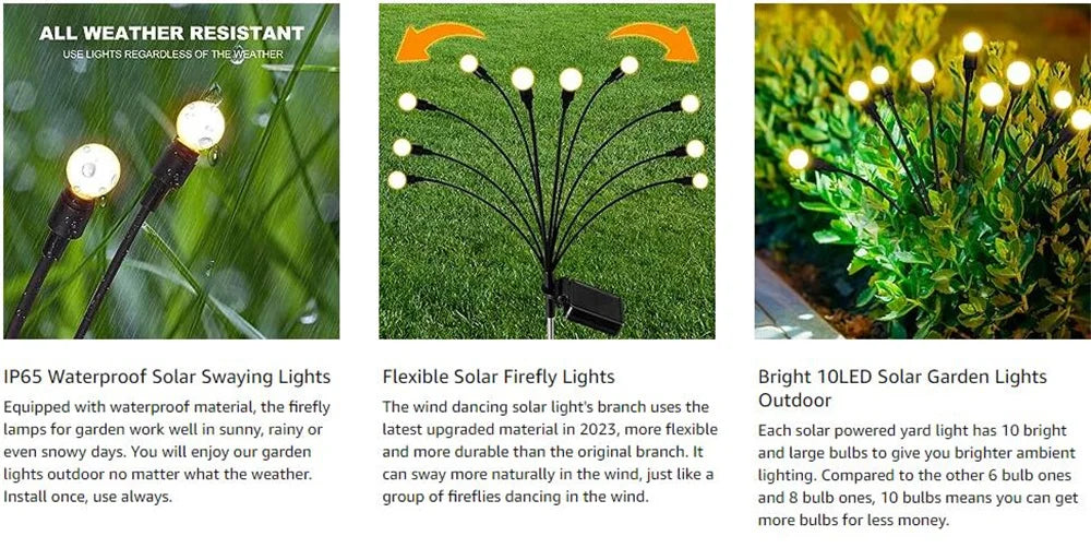Solar Firefly Lichterkette – LED Gartenleuchte, wasserdicht, windbewegte Leuchtstäbe