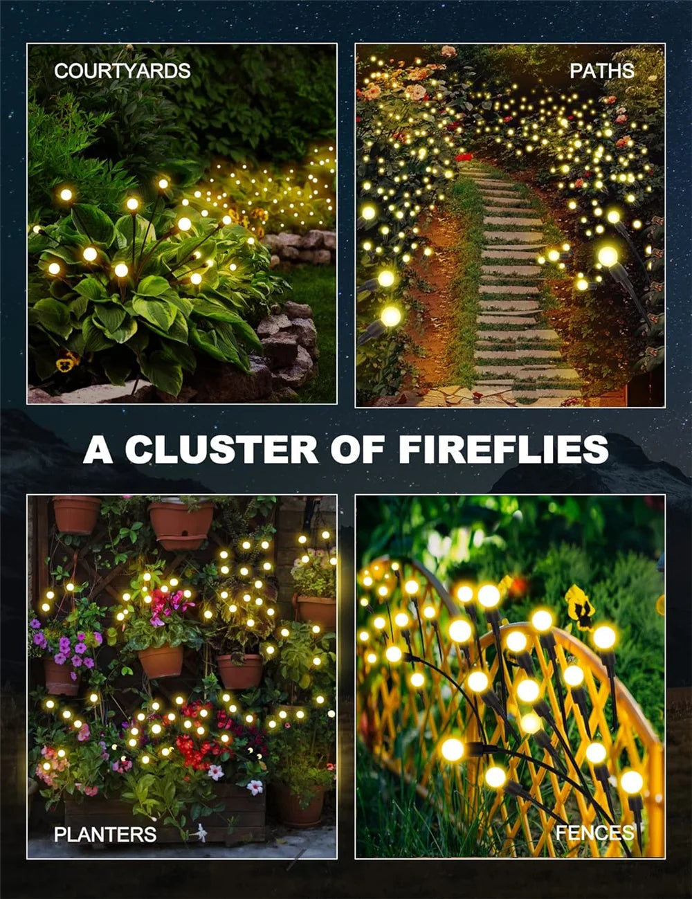 Solar Firefly Lichterkette – LED Gartenleuchte, wasserdicht, windbewegte Leuchtstäbe