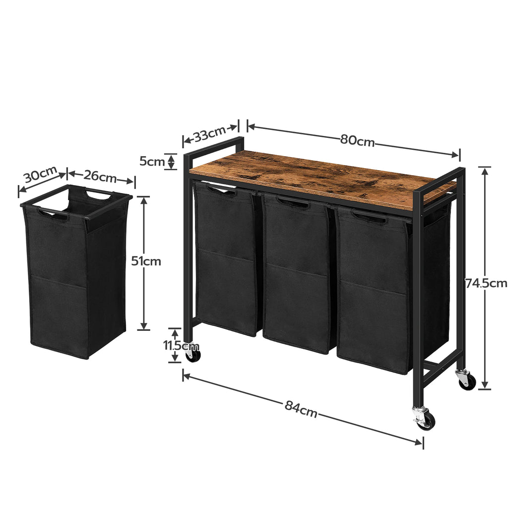 HOOBRO Wäschekorb mit 3 Fächern – 3 × 40 L, Deckel & Rollen, Wäschesortierer