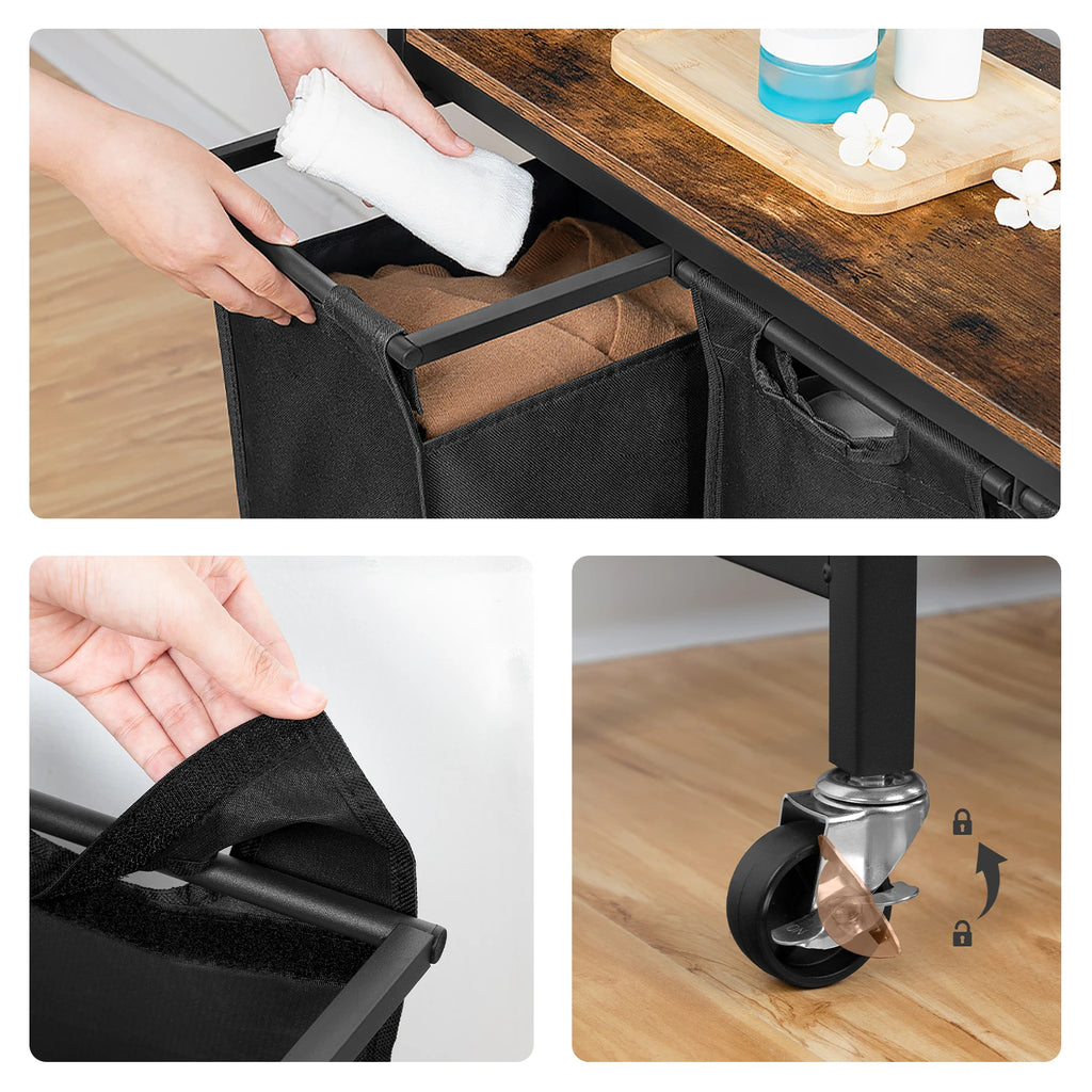 HOOBRO Wäschekorb mit 3 Fächern – 3 × 40 L, Deckel & Rollen, Wäschesortierer