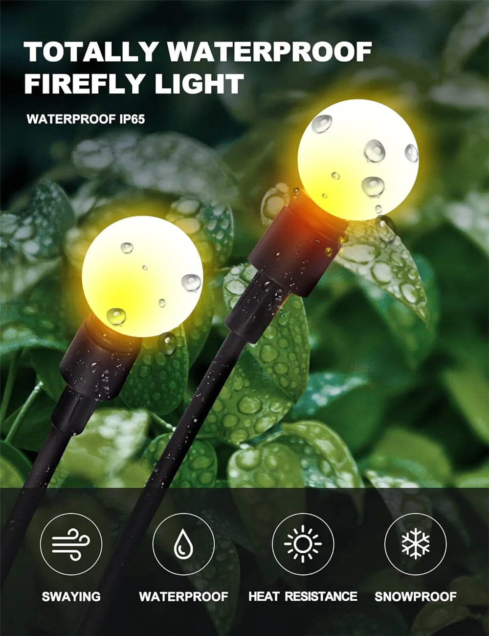 Solar Firefly Lichterkette – LED Gartenleuchte, wasserdicht, windbewegte Leuchtstäbe