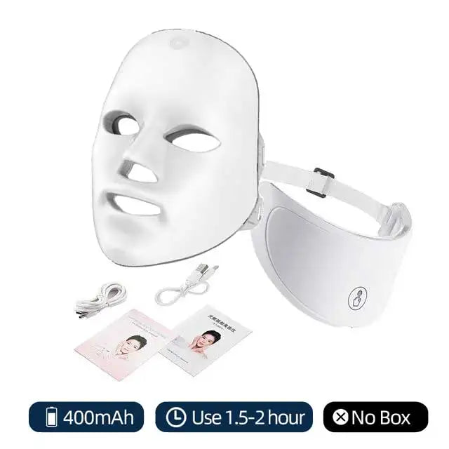 LED Lichttherapie Maske mit Hals – 7 Farben, Rotlicht, Anti-Aging & Hautstraffung