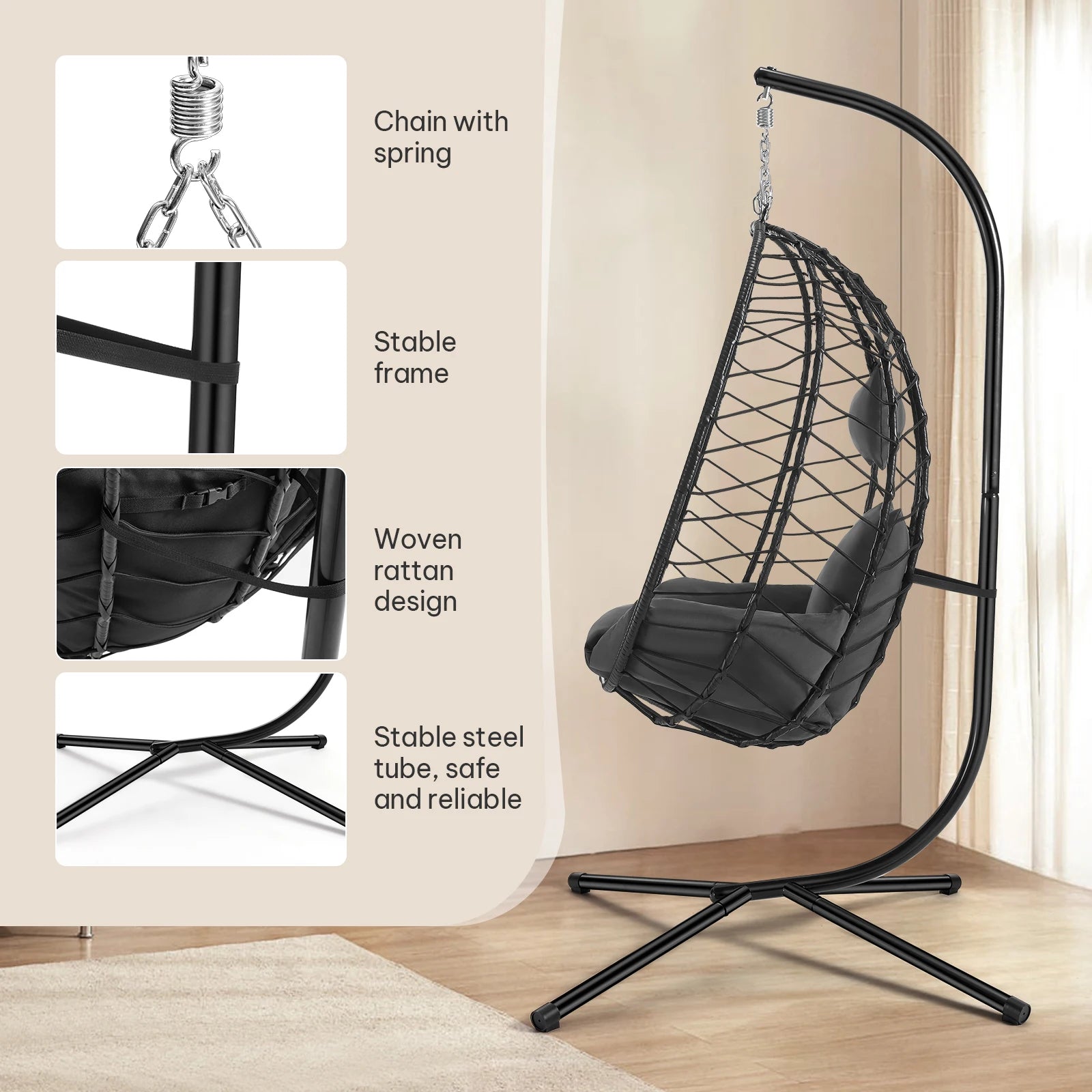 Luxury Hängesessel mit Gestell – Relaxsessel für Balkon & Garten, 150 kg