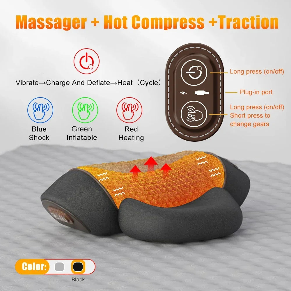 3-in-1 Nackenmassagekissen mit Wärme- und Traktionsfunktion