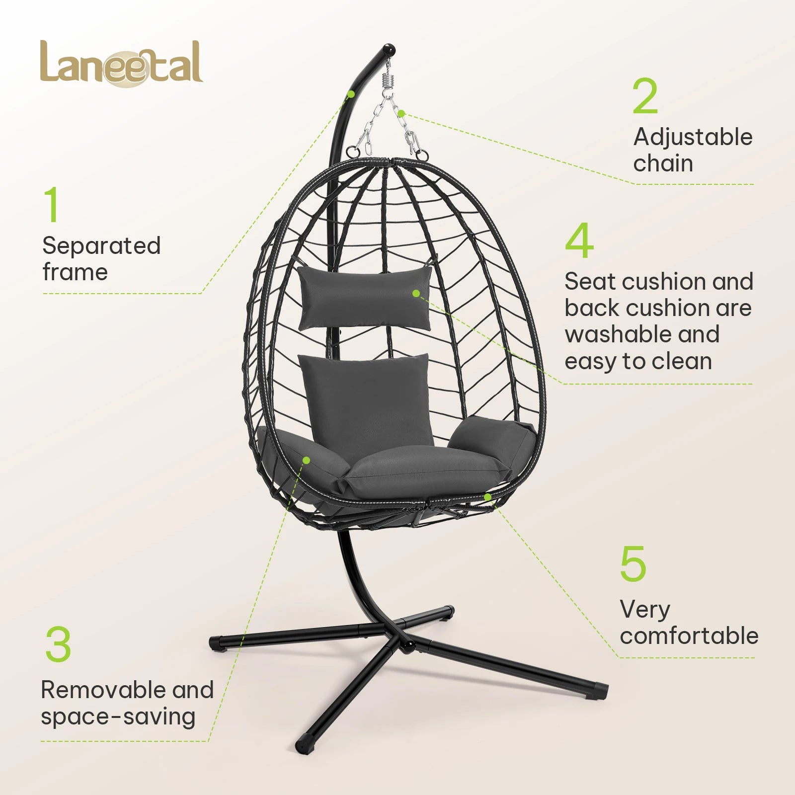 Luxury Hängesessel mit Gestell – Relaxsessel für Balkon & Garten, 150 kg