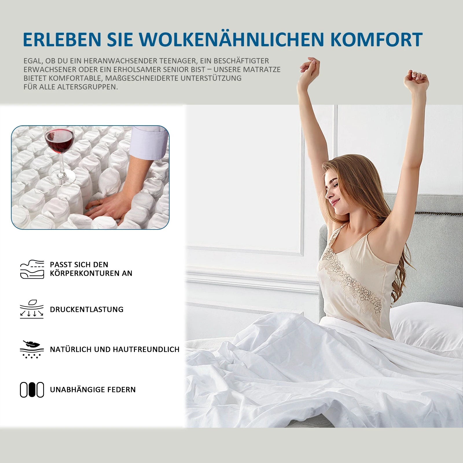Taschenfederkernmatratze H3 – 7-Zonen, Diatomschaum, orthopädisch, 25 cm Höhe