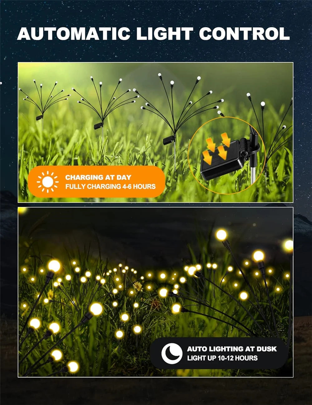 Solar Firefly Lichterkette – LED Gartenleuchte, wasserdicht, windbewegte Leuchtstäbe