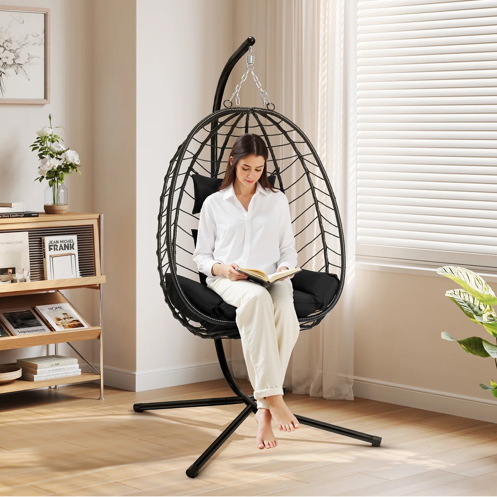 Luxury Hängesessel mit Gestell – Relaxsessel für Balkon & Garten, 150 kg