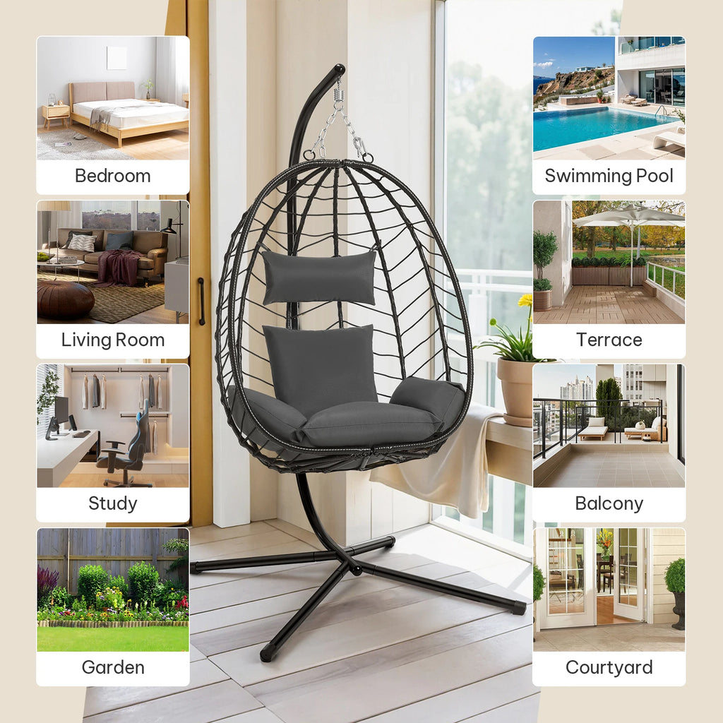 Luxury Hängesessel mit Gestell – Relaxsessel für Balkon & Garten, 150 kg