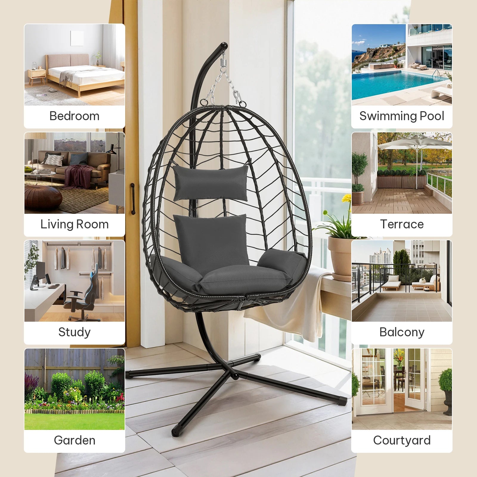 Luxury Hängesessel mit Gestell – Relaxsessel für Balkon & Garten, 150 kg