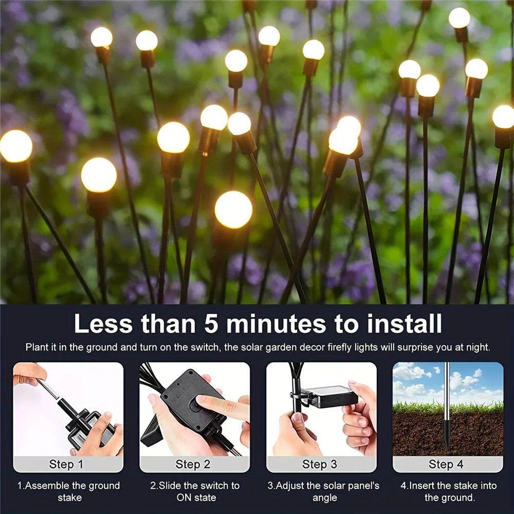 Solar Firefly Lichterkette – LED Gartenleuchte, wasserdicht, windbewegte Leuchtstäbe