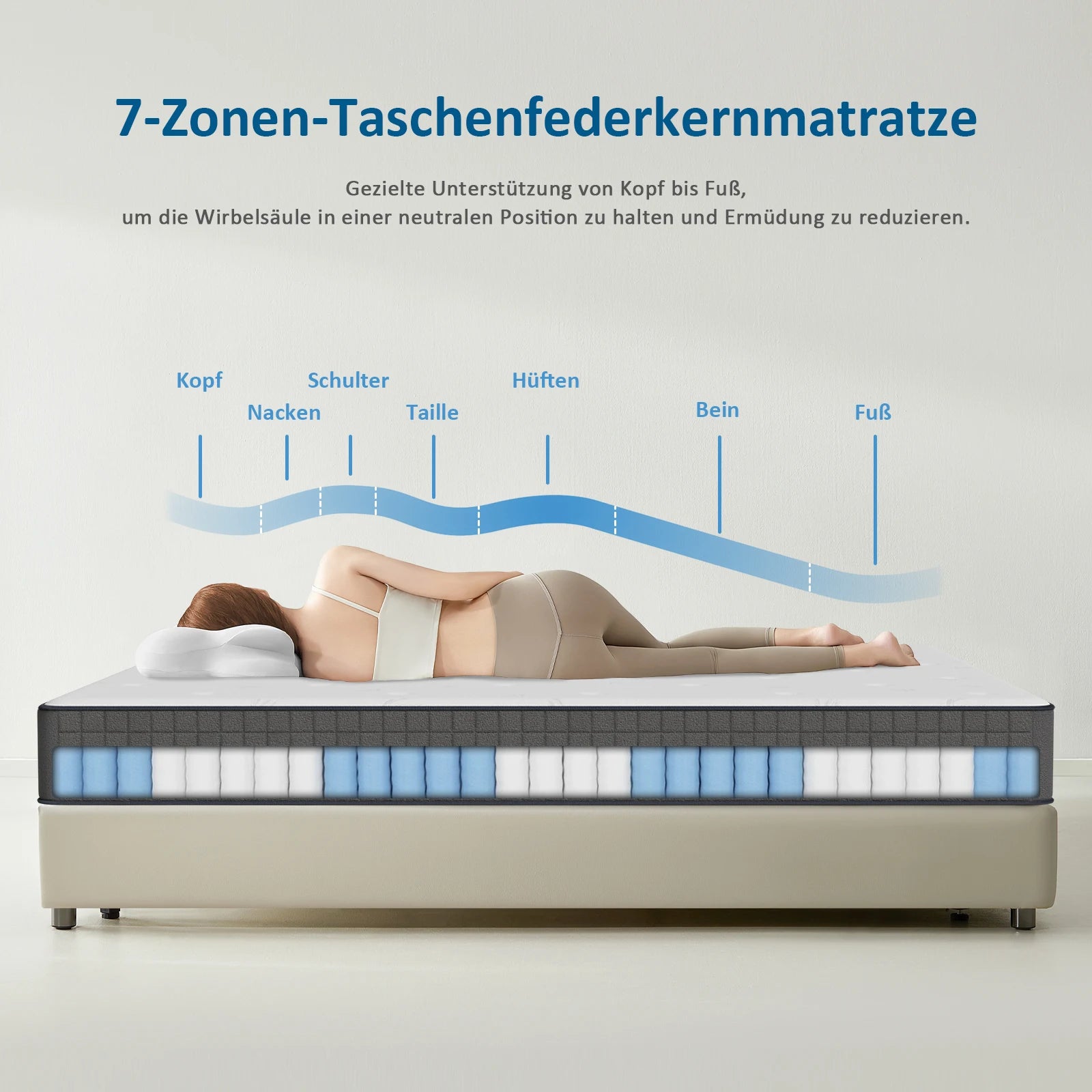 Taschenfederkernmatratze H3 – 7-Zonen, Diatomschaum, orthopädisch, 25 cm Höhe