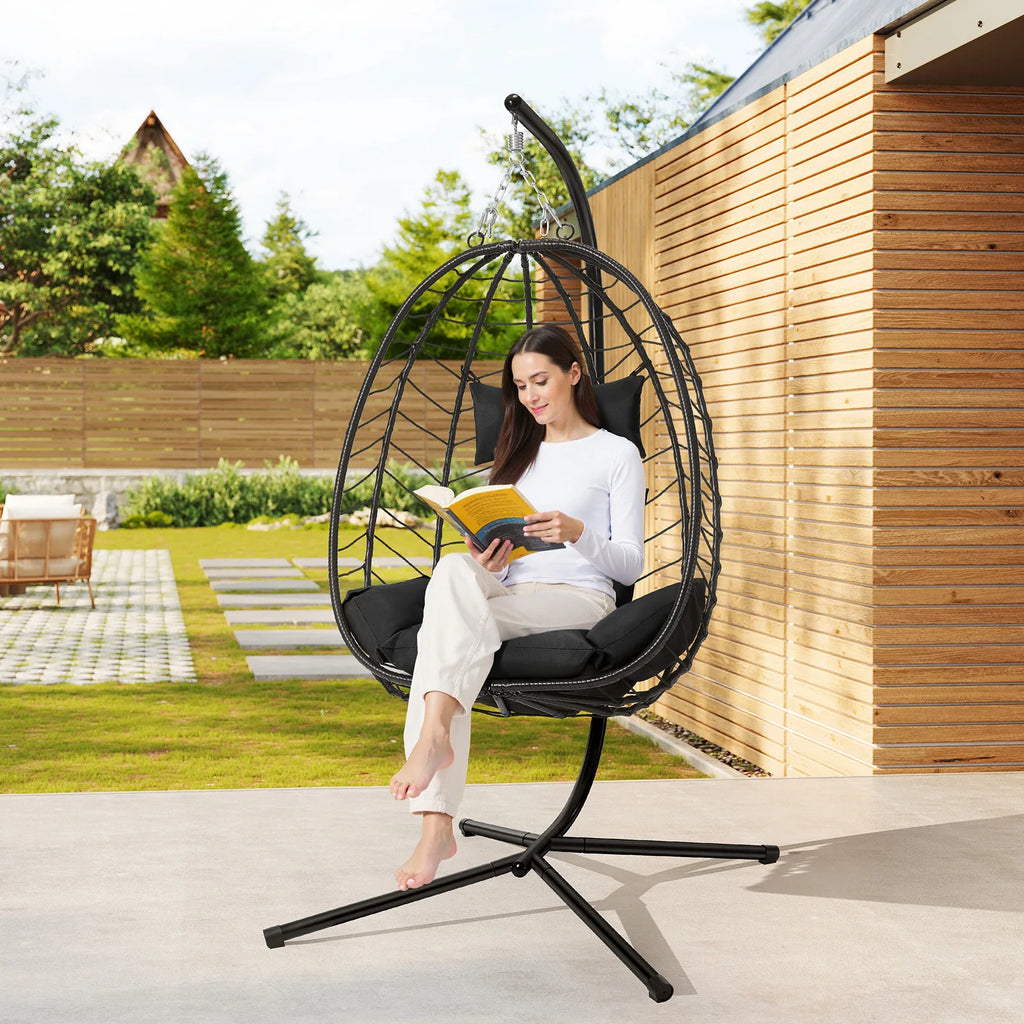 Luxury Hängesessel mit Gestell – Relaxsessel für Balkon & Garten, 150 kg