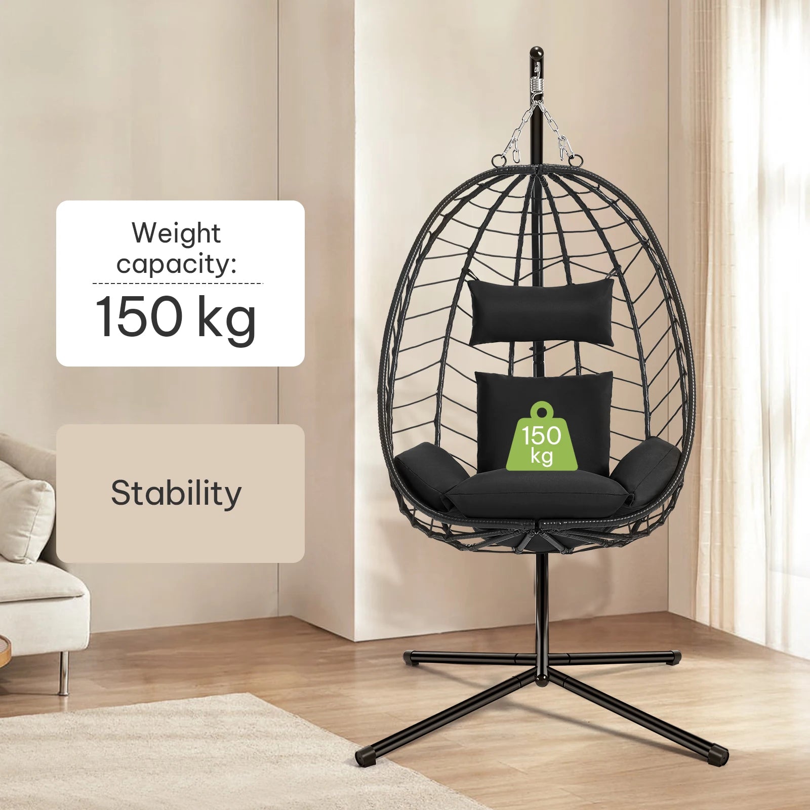 Luxury Hängesessel mit Gestell – Relaxsessel für Balkon & Garten, 150 kg