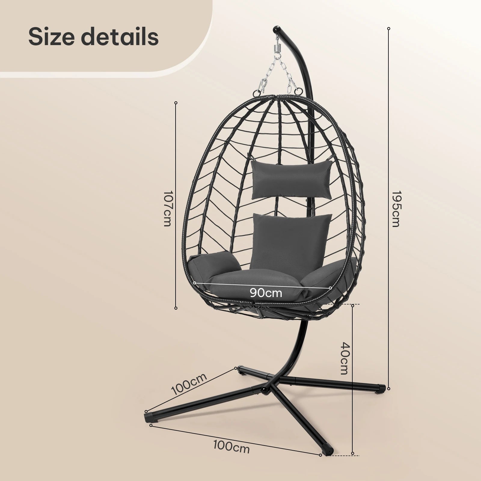 Luxury Hängesessel mit Gestell – Relaxsessel für Balkon & Garten, 150 kg