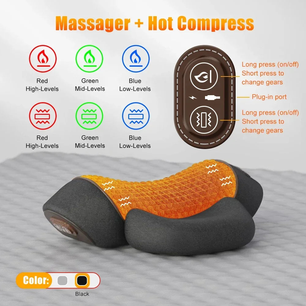3-in-1 Nackenmassagekissen mit Wärme- und Traktionsfunktion